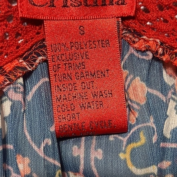 V CRISTINE BOHO STYLE TUNIC GEOMETRIC RED, SIZE S. - Picture 6 of 11